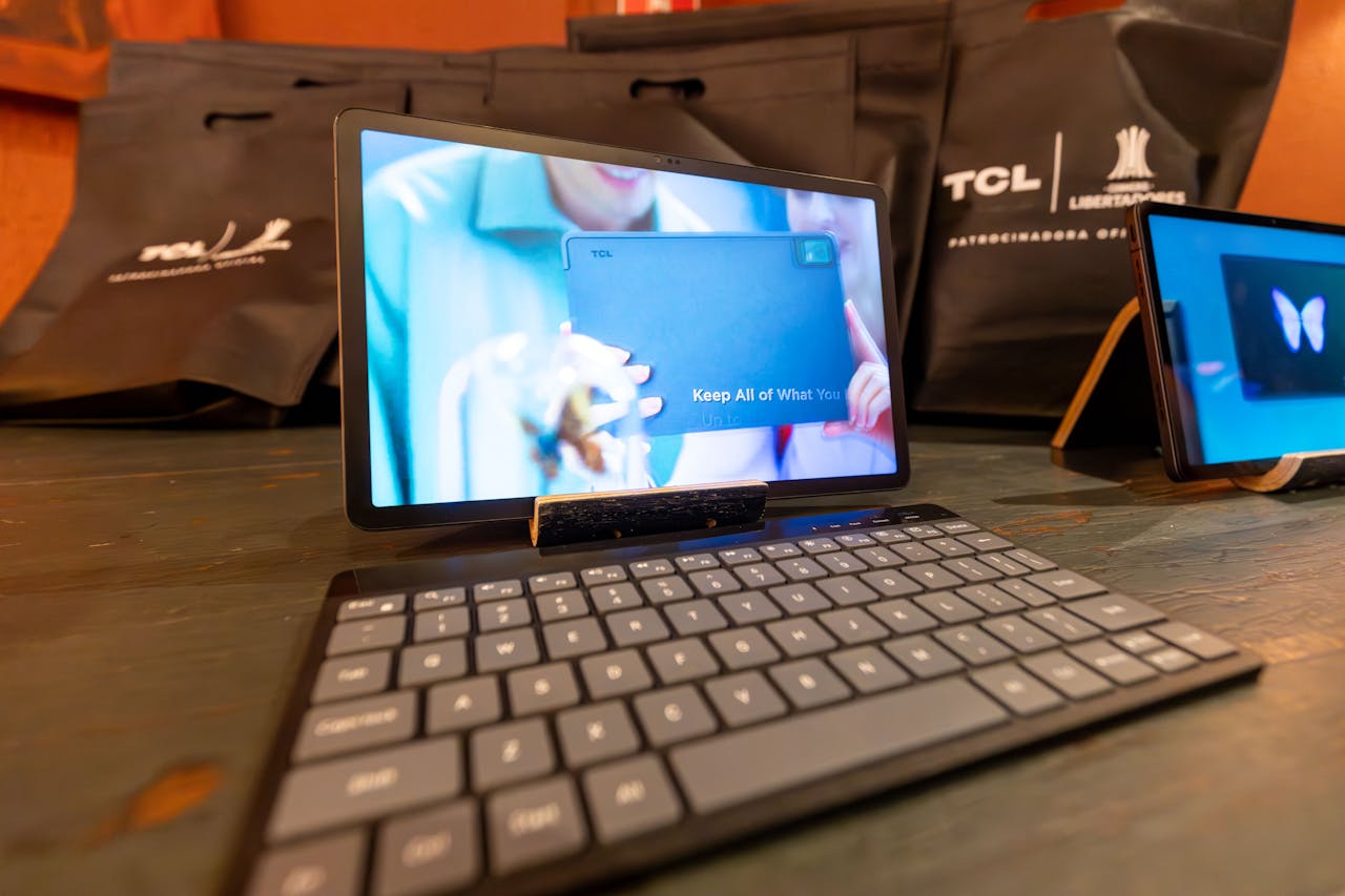 A laptop with a screen on it and a keyboard